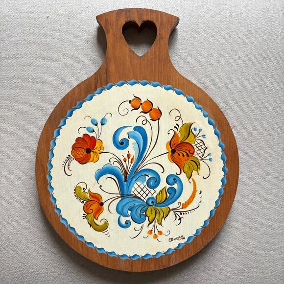 Hand Crafted Wood Board Norwegian Rosemaling Wall Decor E Thorsen Folk Art 80s - Picture 1 of 4